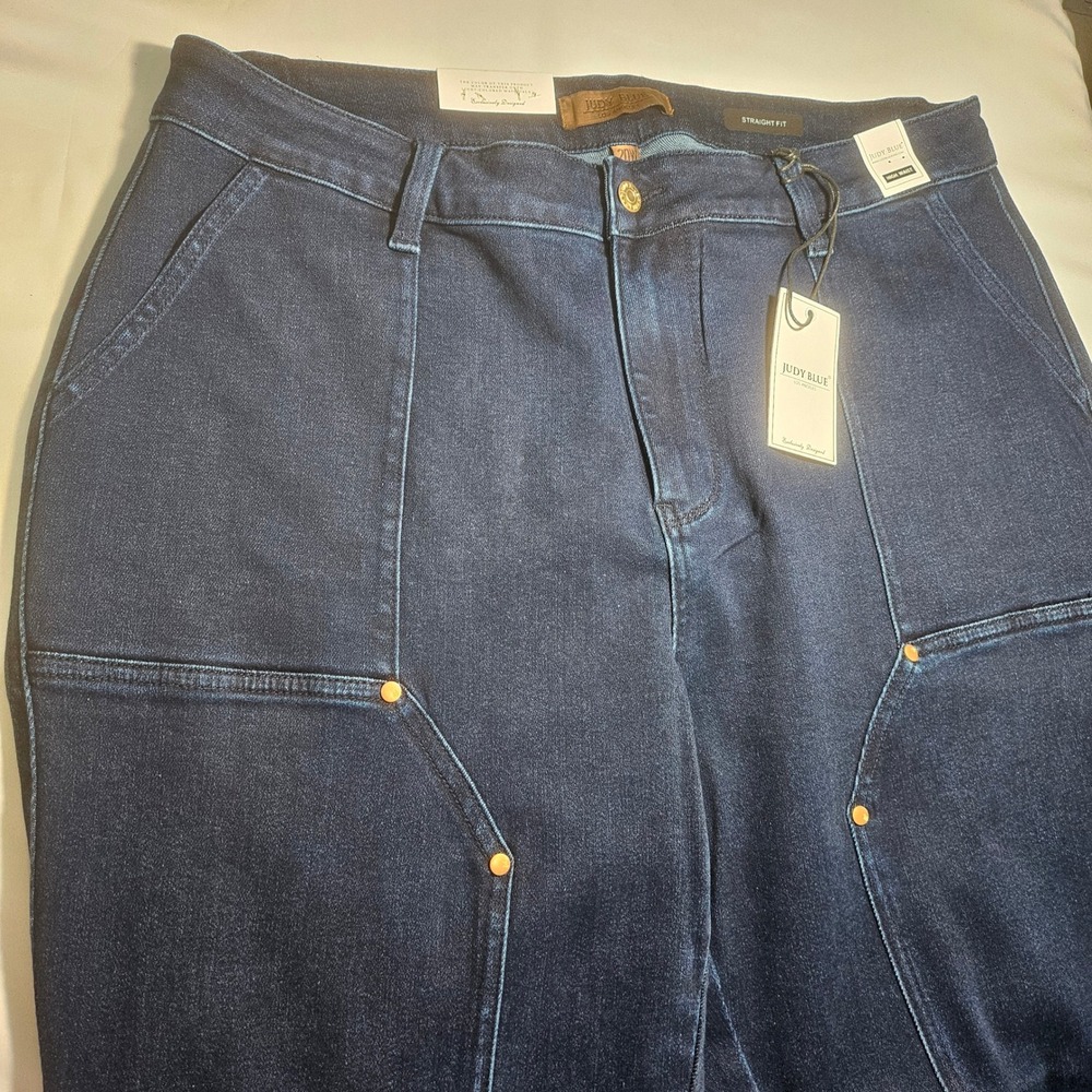Judy Blue High Waist Straight Fit Double Knee Utility Jeans Dark Wash 20W NWT